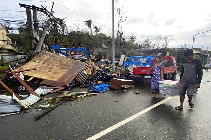 At its strongest, the typhoon packed sustained winds of 195 kilometres per hour and gusts of up to 270 kph. AP