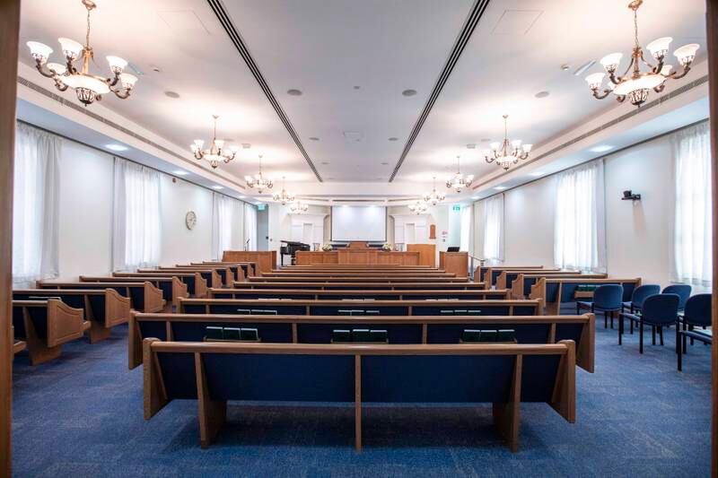 Inside the worship area of the Church of Jesus Christ of Latter-Day Saints, Abu Dhabi.  Ruel Pableo for The National