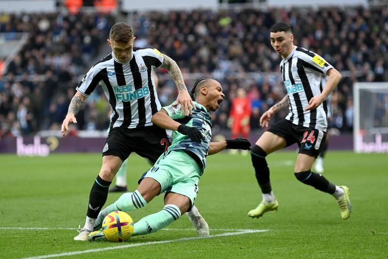 Newcastle defender Kieran Trippier fouls Bobby Decordova-Reid in the box which leads to a penalty for Fulham after a VAR check. Getty