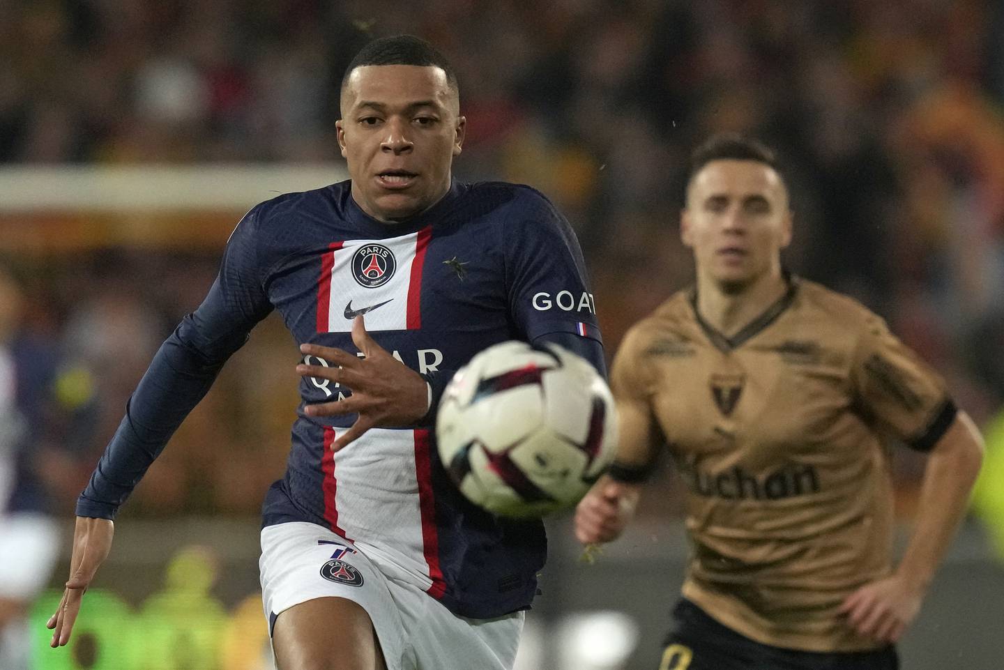 PSG's Kylian Mbappe races after the ball. AP Photo