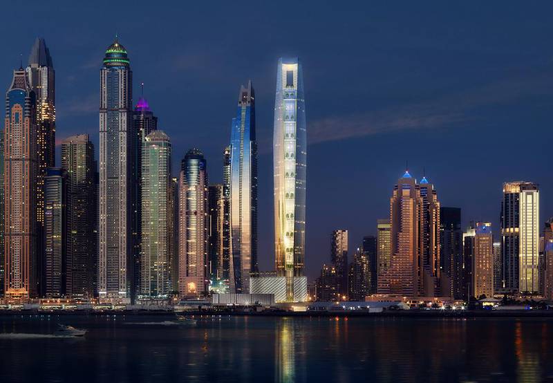 Dubai's new tallest hotel is located in Dubai Marina, in front of Cayan Tower. Courtesy The First Group