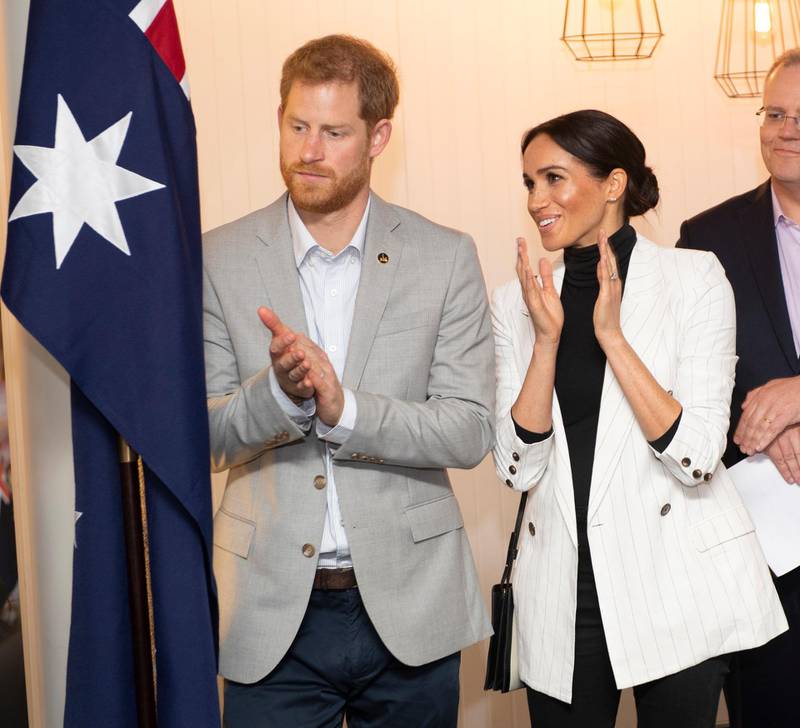 A L'Agence pinstripe blazer was her choice for a reception hosted by Australian Prime Minister Scott Morrison. AP
