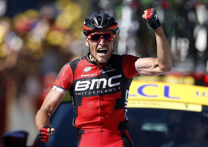 BMC Racing Team rider Greg Van Avermaet of Belgium celebrates after winning the fifth stage of the 103rd Tour de France on Wednesday at the finish in Le Lorian. Sebastien Nogier / EPA / July 6, 2016 