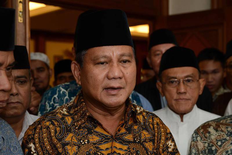 Indonesian presidential candidate Prabowo Subianto.  Romeo Gacad / AFP