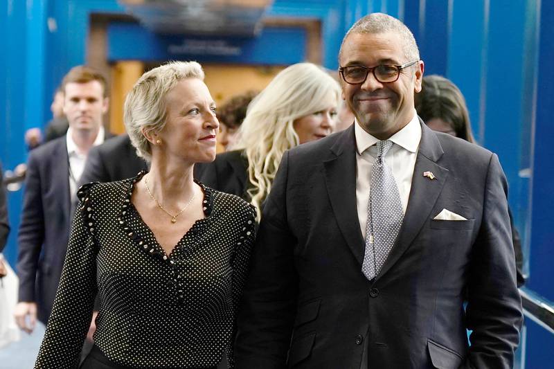 Foreign Secretary James Cleverly with his wife Susie at the Tory party conference. PA
