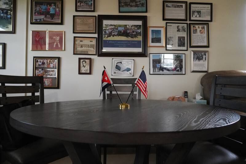 The Cuban and American flags sit on a table at the Cuban Community Centre at US Naval Station Guantanamo Bay. Willy Lowry / The National
