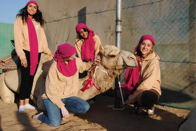 The women's team at the Arabian Desert Camel Riding Centre is preparing to take part in this year's heritage camel races. Courtesy Linda Krockenberger