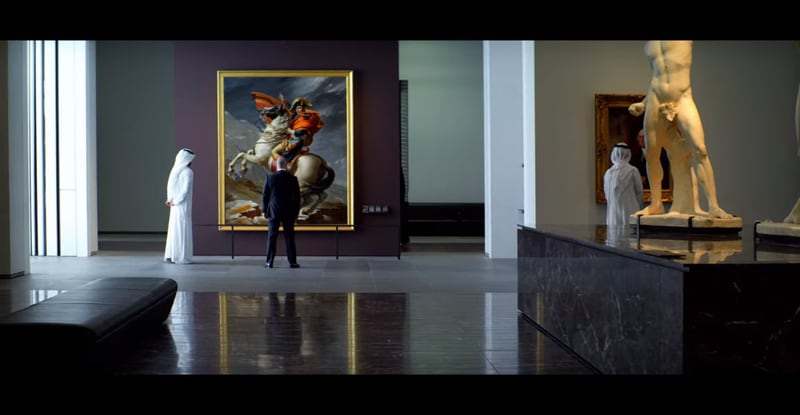 Napoleon Crossing the Alps by Jacques-Louis David hanging in the Louvre Abu Dhabi was featured in the movie 6 Underground. Photo: Netflix