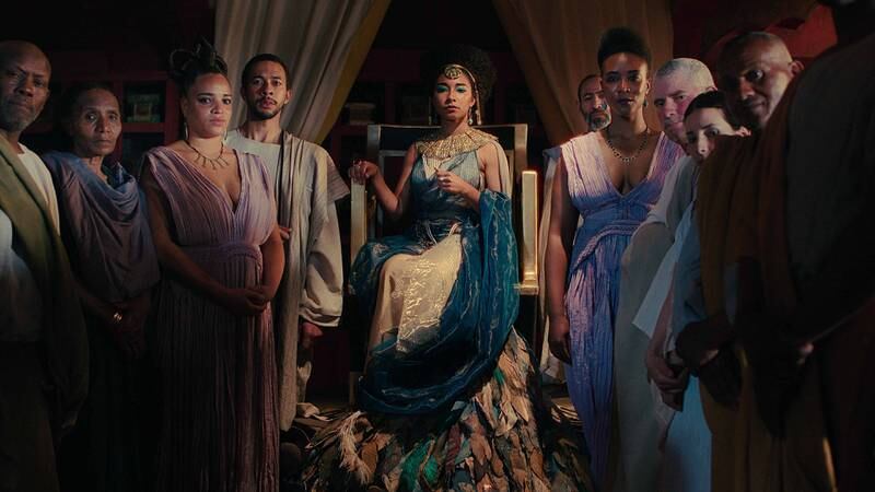The casting of British actress Adele James, centre, as Queen Cleopatra has led to claims that history is being distorted. Netflix