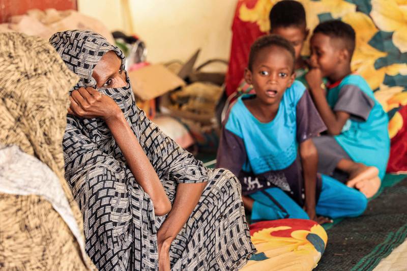 Women and children displaced by Sudan's conflict shelter a mosque in the northern border town of Wadi Halfa. AFP