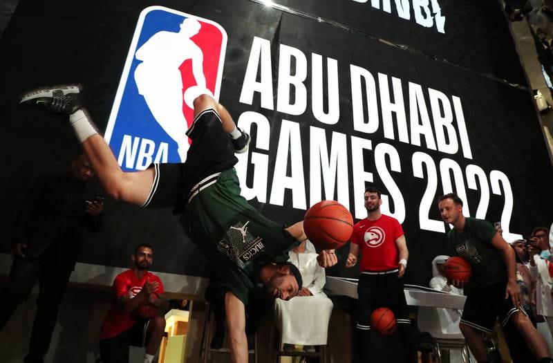 Free style performers put on a show during the press conference for the NBA Abu Dhabi Games 2022.