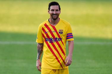 Barcelona's Argentinian forward Lionel Messi smiles during a friendly football match between FC Barcelona and Nastic at the Johan Cruyff stadium in Sant Joan Despi, near Barcelona, on September 12, 2020. / AFP / Pau BARRENA