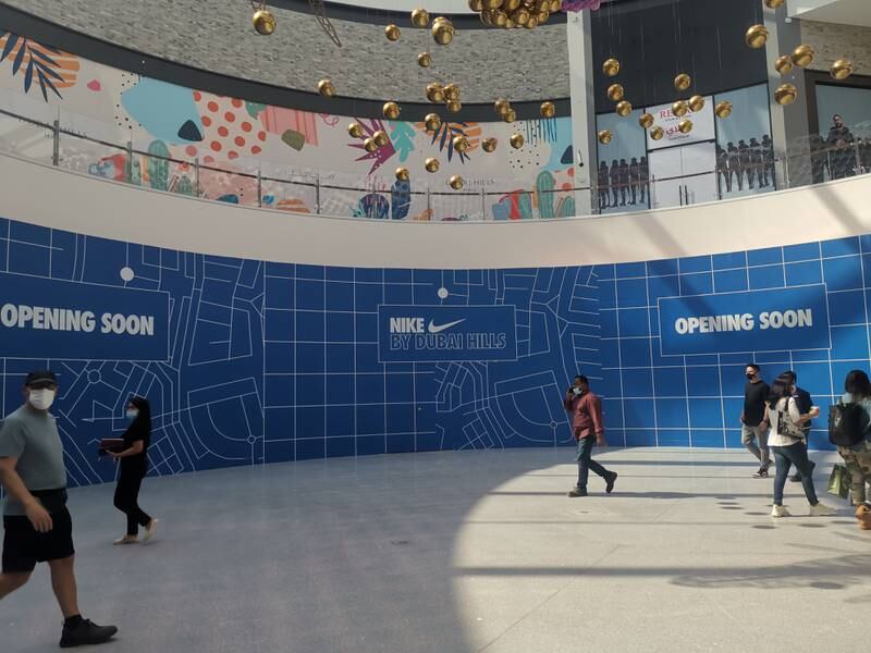 Branded hoarding gave an indication of what is still to open at Dubai Hills Mall.