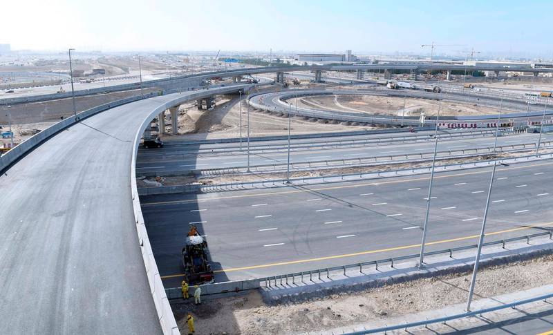 Phases 2 and 4 of the roads leading to Expo 2020 project completed on Saturday. This is the newly built intersection between Sheikh Zayed bin Hamdan Al Nahyan Street and Expo Road. Courtesy Roads and Transport Authority