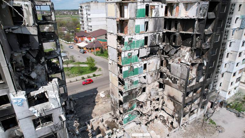 Buildings destroyed by Russian shelling in Borodianka, in Ukraine's Kyiv region. Reuters