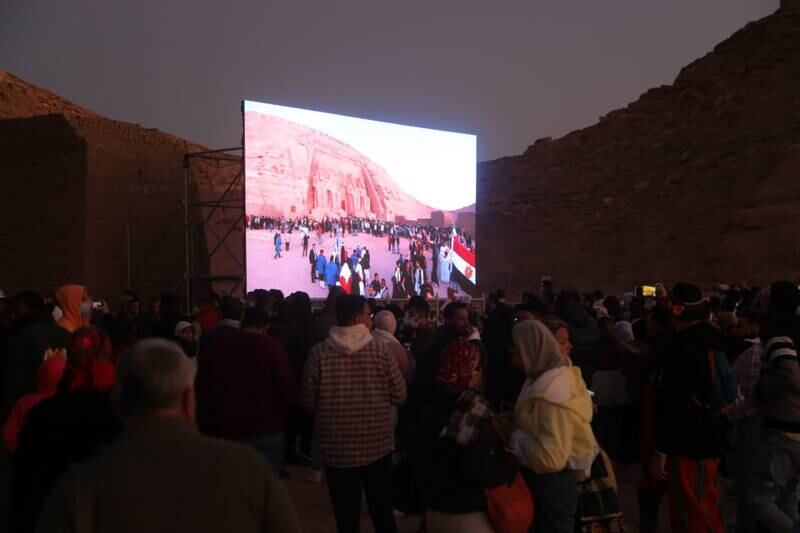 A large screen displays a documentary about the discovery of Aswan's famed Abu Simbel Temple which was discovered in 1813. Photo: Ministry of Tourism & Antiquities