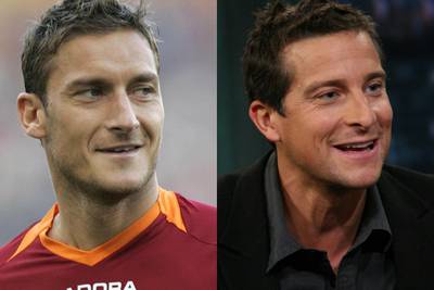 Italian football great Francesco Totti is a dead ringer for TV personality Bear Grylls. Getty