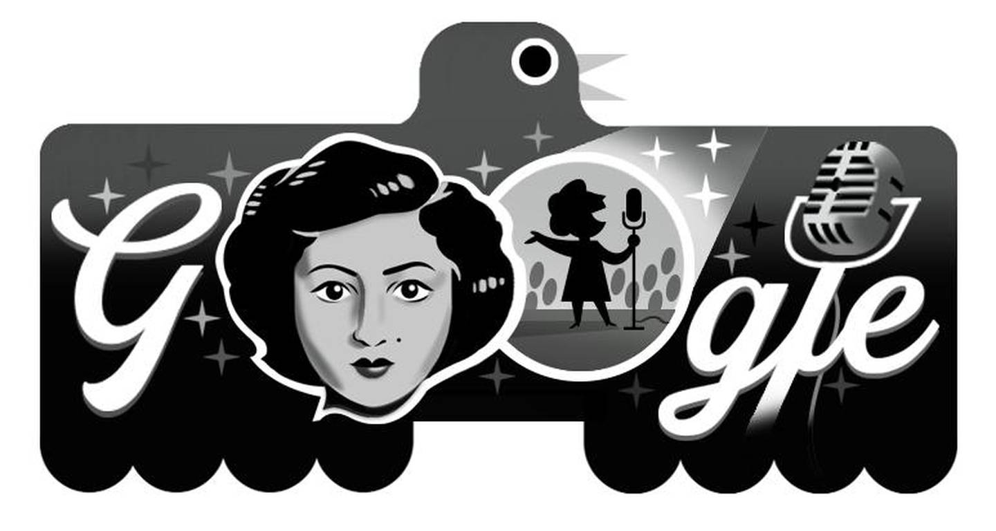 The Google Doodle design shows Affifa Iskandar's face, with an illustration of her performing on stage as a young girl in the background. 