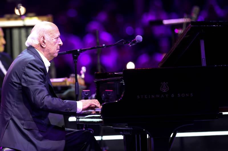 Egyptian pianist and composer Omar Khairat performs as part of the 'Infinite Nights' concert series at Expo 2020 Dubai at Al Wasl Dome during the EXPO 2020 Dubai in Dubai. EPA