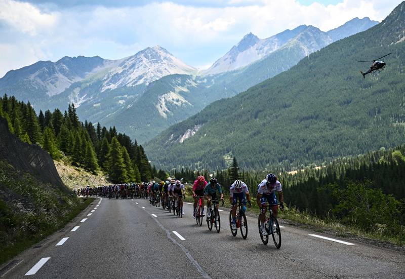 The peloton during Stage 12, a 165.1km ride between Briancon and L'Alpe-d'Huez, in the French Alps. AFP