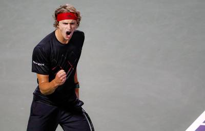 epa06638018 Alexander Zverev of Germany reacts against Pablo Carreno Busta of Spain during a semifinal match at the Miami Open tennis tournament in Key Biscayne, Miami, Florida, USA, 30 March 2018.  EPA/ERIK S. LESSER