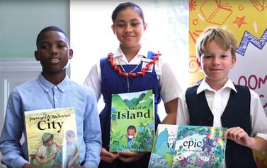 Voices of Futures Generations child authors with their books. Courtesy Emirates Airline Festival of Literature 