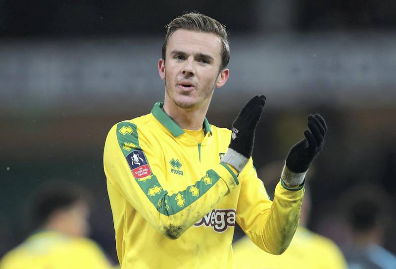 NORWICH, ENGLAND - JANUARY 06: James Maddison of Norwich City shows appreciation to the fans after the The Emirates FA Cup Third Round match between Norwich City and Chelsea at Carrow Road on January 6, 2018 in Norwich, England.  (Photo by James Chance/Getty Images)