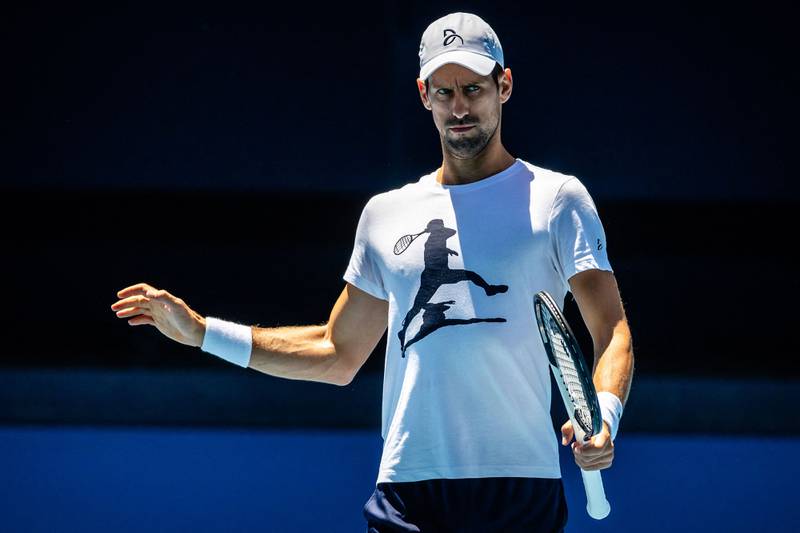 Novak Djokovic during a practice match with Russia's Daniil Medvedev in Melbourne. AFP