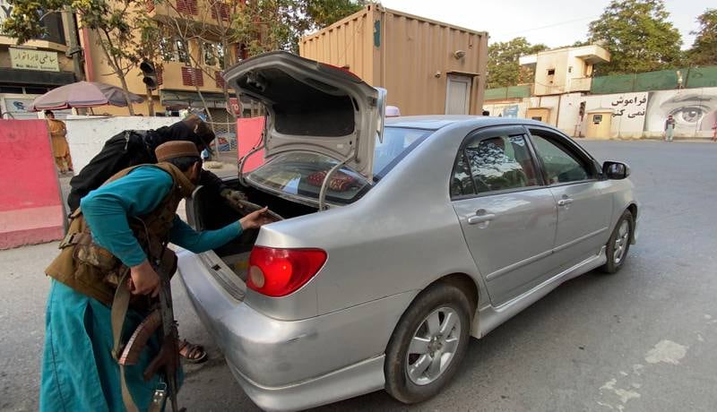 A Taliban check on a car entering the Green Zone, where most of the embassies are located. EPA