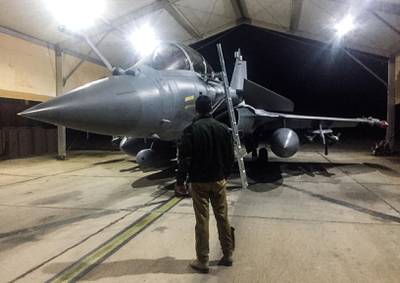 French Dassault Rafale fighter-bomber aircraft parked at the Royal Jordanian Air Force's Prince Hassan Air Base (H5), about 117 kilometres northwest of the capital Amman. AFP