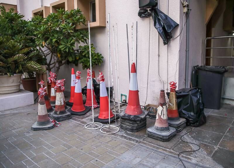 Safety cones outside the church