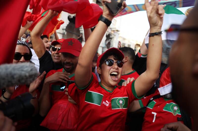 Morocco fans at Souq Waqif in Doha in the build-up to the World Cup semi-final against France on December 14, 2022. Getty
