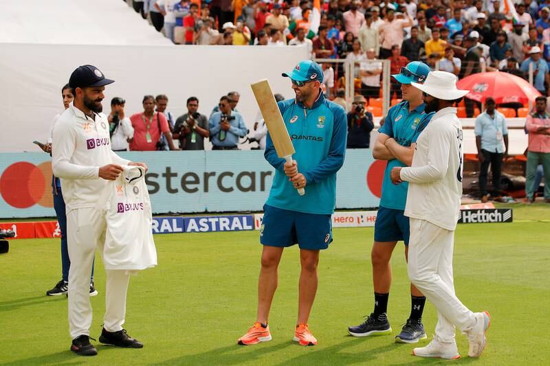 Virat Kohli with Nathan Lyon at the end of the Ahmedabad Test. Sportzpics / BCCI