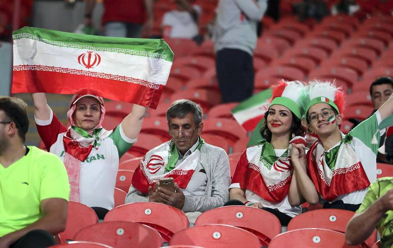 ABU DHABI , UNITED ARAB EMIRATES , January 24 – 2019 :- Fans of Iran before the start of AFC Asian Cup UAE 2019 football quarter final match between China vs Iran held at Mohammed Bin Zayed Stadium in Abu Dhabi. ( Pawan Singh / The National ) For News/Sports