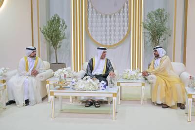 Sheikh Saud bin Saqr Al Qasimi, Ruler of Ras Al Khaimah, and Sheikh Sultan bin Mohammed Al Qasimi, Crown Prince and Deputy Ruler of Sharjah, attended the reception. Photo: Dubai Media Office