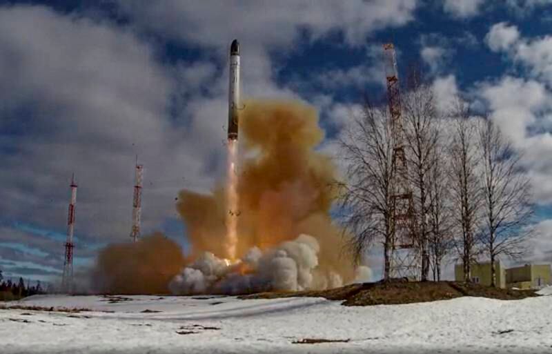 The Sarmat is launched at the Plesetsk Cosmodrome in Russia on April 20. EPA / Russian Defence Ministry Press Service