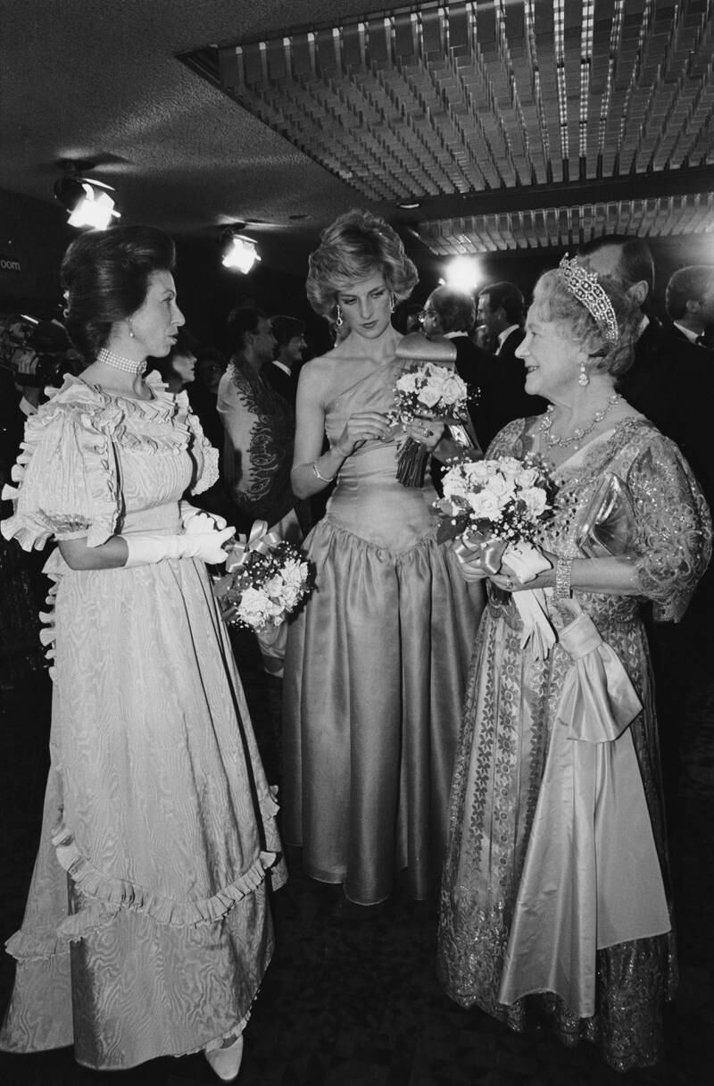 Princess Anne, Princess Diana and the Queen Mother at the premiere of David Lean's film 'A Passage To India', in London in 1985.