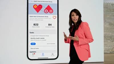 Vice president of health, Sumbul Ahmad Desai, talks about new Health features coming to iPhone and Apple Watch. Photo: Apple