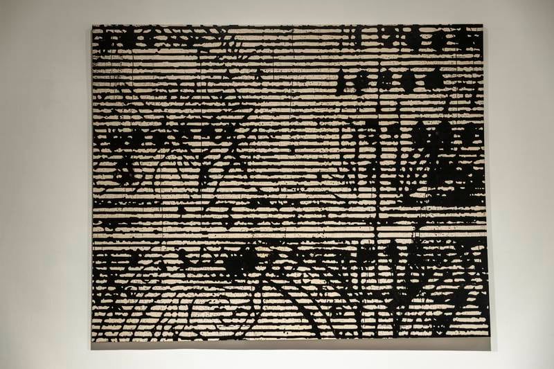 Obaidi's works incorporate impressions of maps and landscapes, abstracted topography and even the odd corporate logo, denoting the role of capitalism in perpetuating human loss