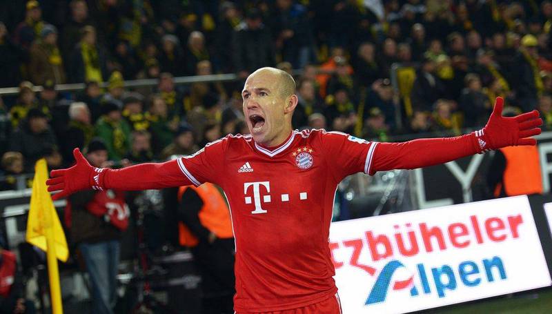 Arjen Robben netted Bayern's second goal in their 3-0 win over Dortmund on Saturday. Federico Gambarini / EPA