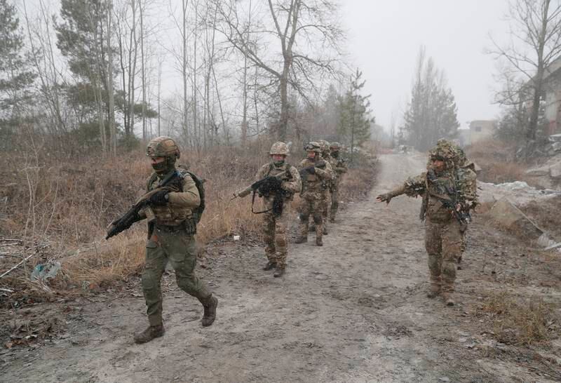 Ukrainian reservists attend a military exercise at a training ground near Kiev, Ukraine, this month. EPA