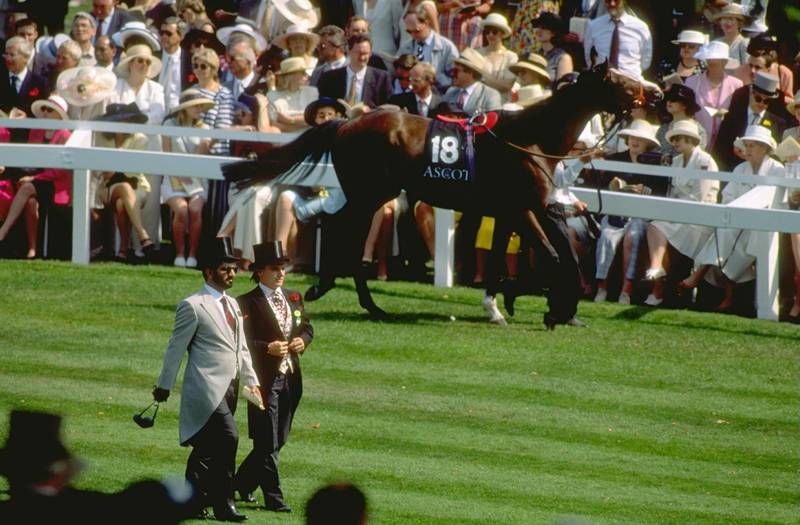 21 Jun 1995:  Sheikh Mohammed bin Rashid al Maktoum of Dubai (left) in the Parade Ring on Day 2 of Royal Ascot week at Ascot racecourse in Ascot, England. \ Mandatory Credit: Phil  Cole/Allsport/Getty Images