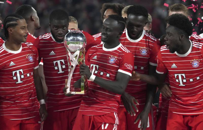 Sadio Mane and his Bayern teammates celebrate winning the German Supercup. AP