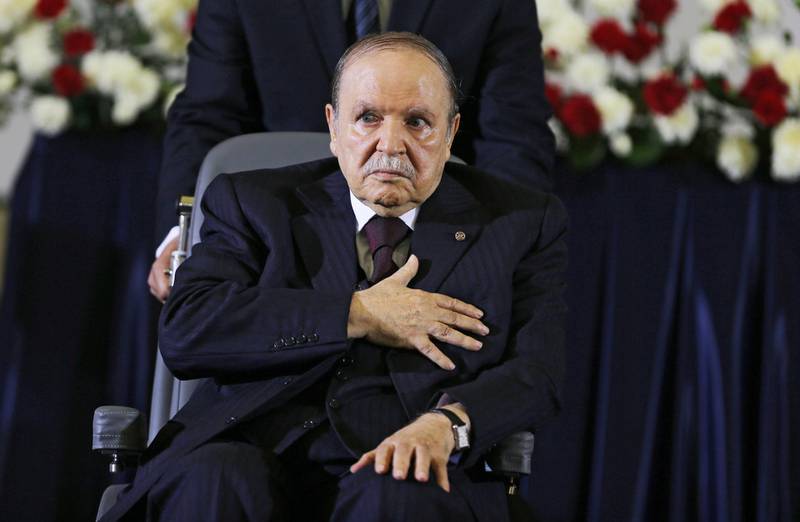 epa07480942 (FILE) - Algerian President Abdelaziz Bouteflika, re-elected for a fourth mandate, reacts during the oath taking ceremony in Algiers, Algeria, 28 April 2014 (reissued 02 April 2019). According to official media reports late 02 April 2019, Bouteflika has announced his resignation. after weeks of popular mobilisation against his rule and his intention to run for a fifth term in the upcoming presidential elections. Mr. Bouteflika withdrew from running for a new term but canceled Algeria's presidential election, which had been set for April 18.  EPA/MOHAMED MESSARA *** Local Caption *** 54973988