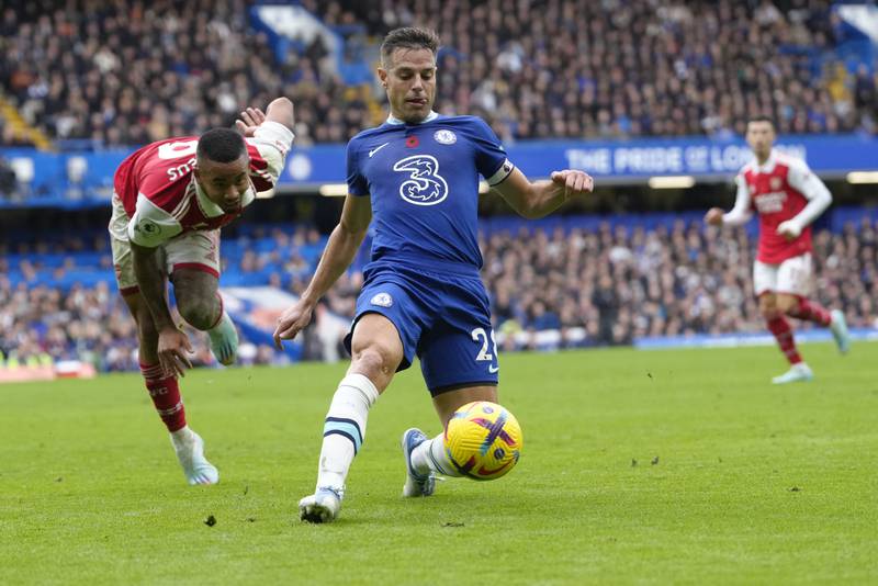 Cesar Azpilicueta 7: Shown yellow card for winning challenge ahead of Martinelli with studs showing. Solid performance, though, from Spanish defender on day when Chelsea's woeful lack of attacking threat was their main problem. AP