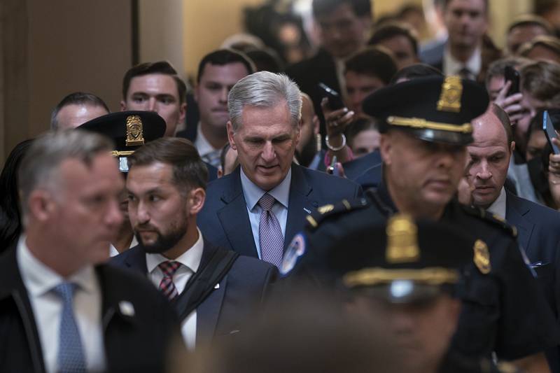 Representative Kevin McCarthy leaving the House floor after being ousted as Speaker. AP