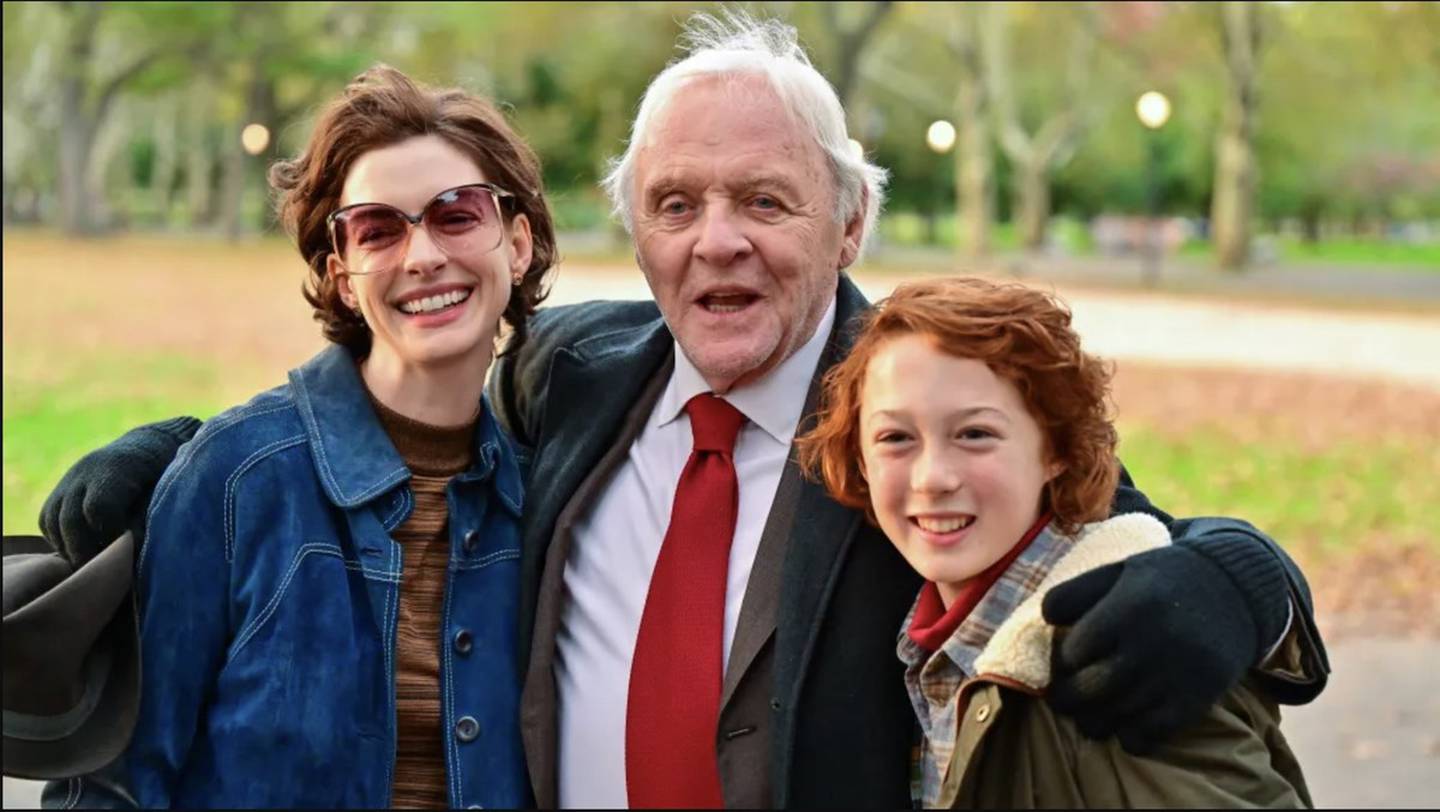 'Armageddon Time' cast members, from left, Anne Hathaway, Anthony Hopkins and Banks Repeta