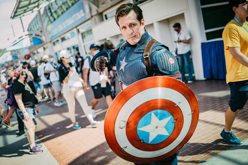 A cosplayer dressed as Captain America. Getty Images
