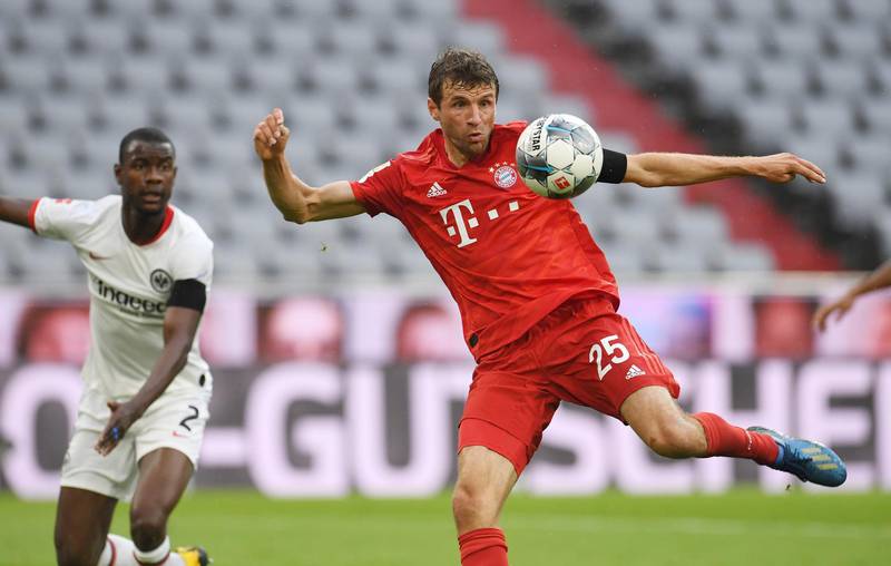 Thomas Muller scores for Bayern Munich against Eintracht Frankfurt. EPA