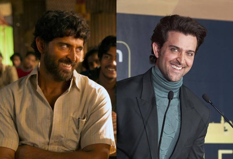 Actor Hrithik Roshan wore brown make-up in his portrayal of teacher Anand Kumar (left)